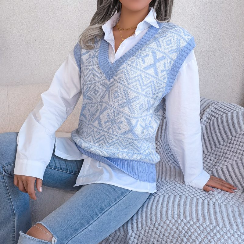 Christmas Snowflake V-Neck Knit Vest Women - Image 3