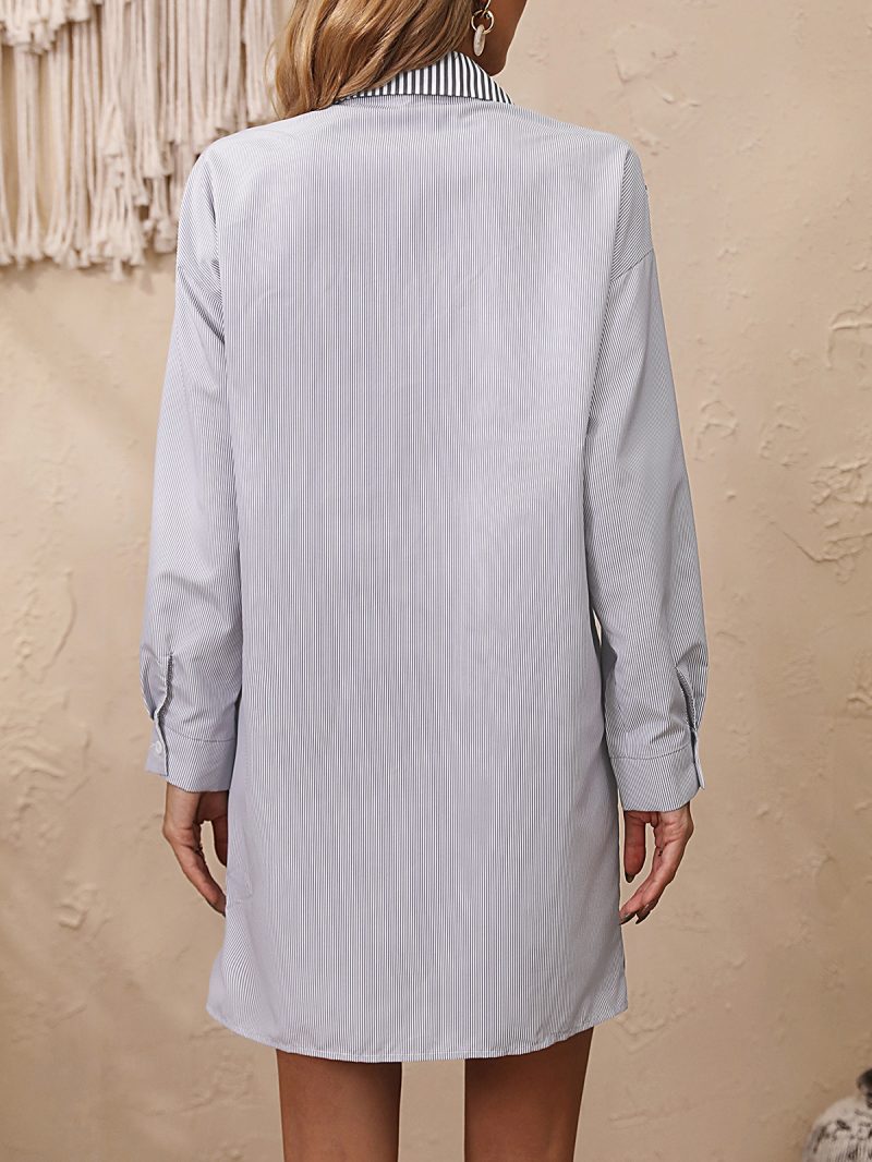 Summer Gray Striped Patchwork Shirt - Image 2