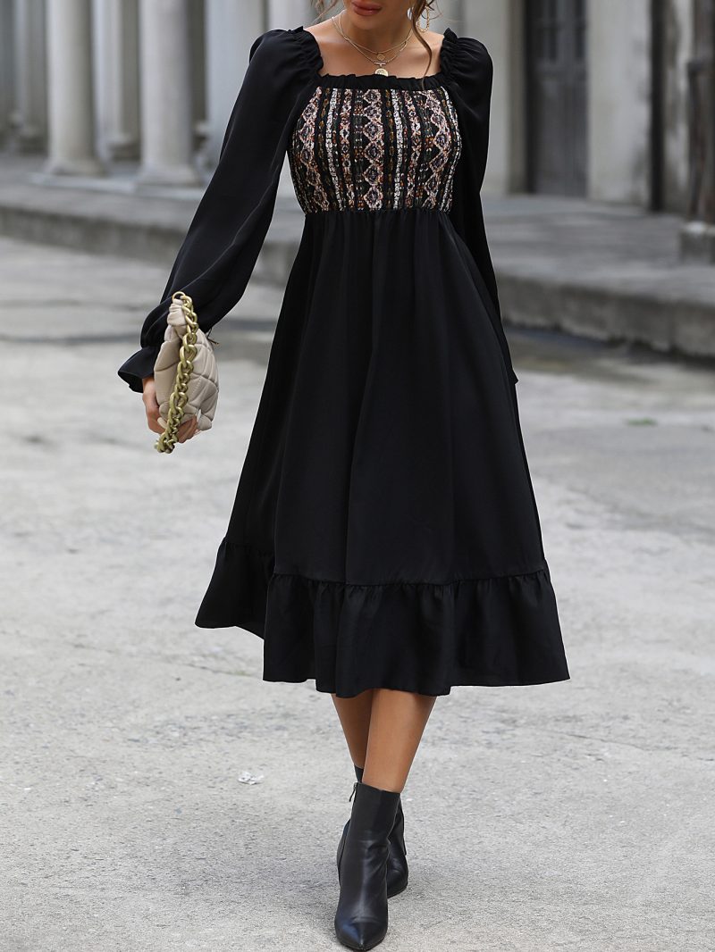 Square Collar Women's Waist Dress - Image 2