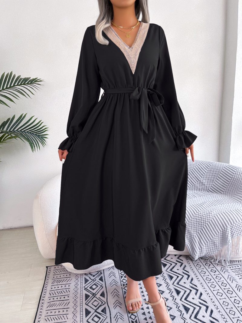 V-Neck Lace Waist-Trimming Ruffles Maxi Dress - Image 6