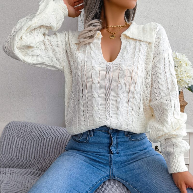 Collared Twist Lantern Sleeve Sweater - Image 6