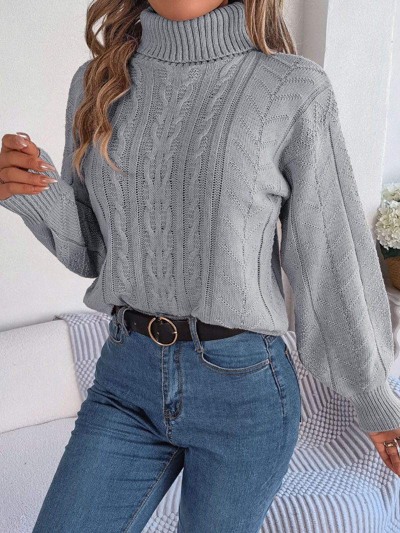 Turtleneck Twist Sleeve Knit Sweater - Image 8