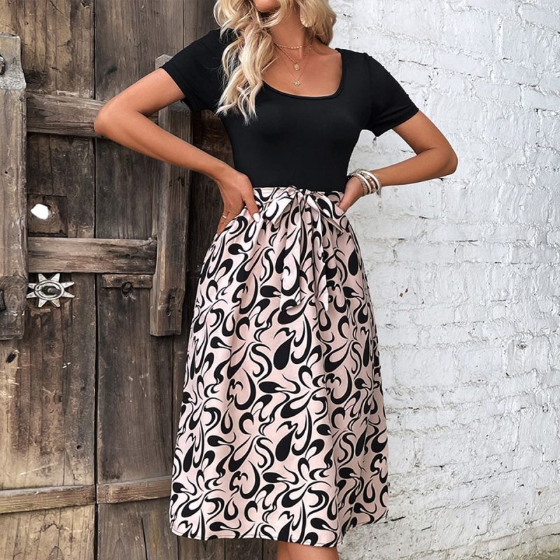 Cotton Printed Slimming Waist Dress