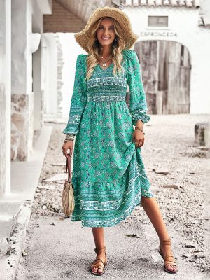 Bohemian V-neck Dress – Spring & Summer