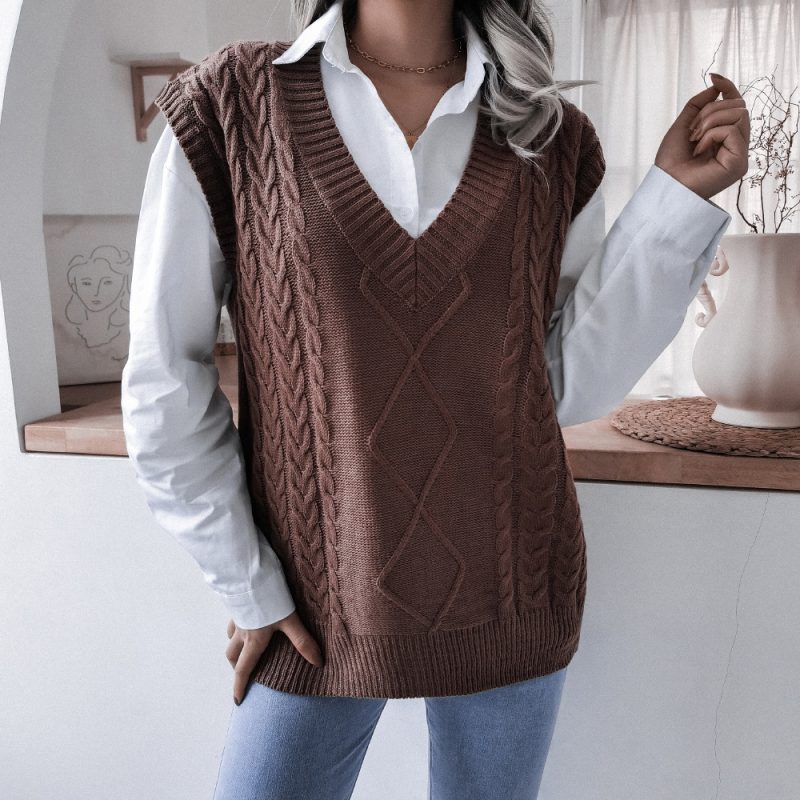 V-neck Twist Knit Vest - Image 5