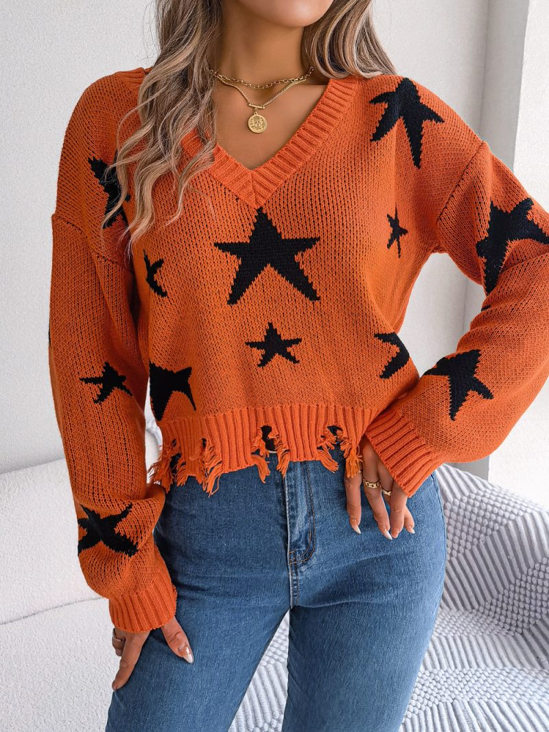 V-Neck Long Sleeve Knit Sweater - Image 5