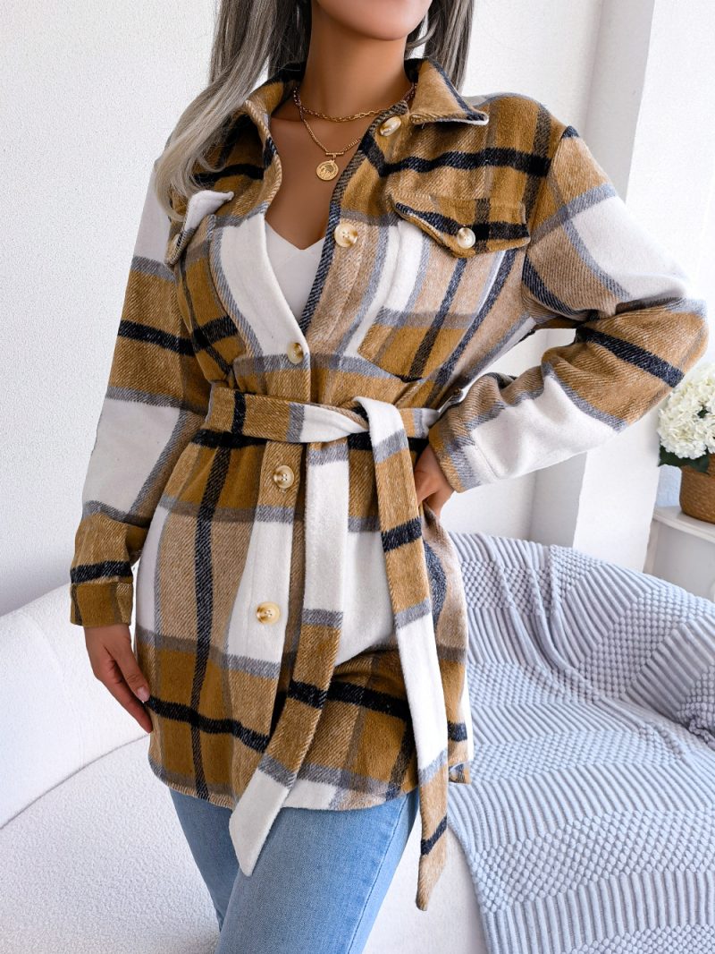 Casual Tied Long Sleeve Woolen Coat - Image 3