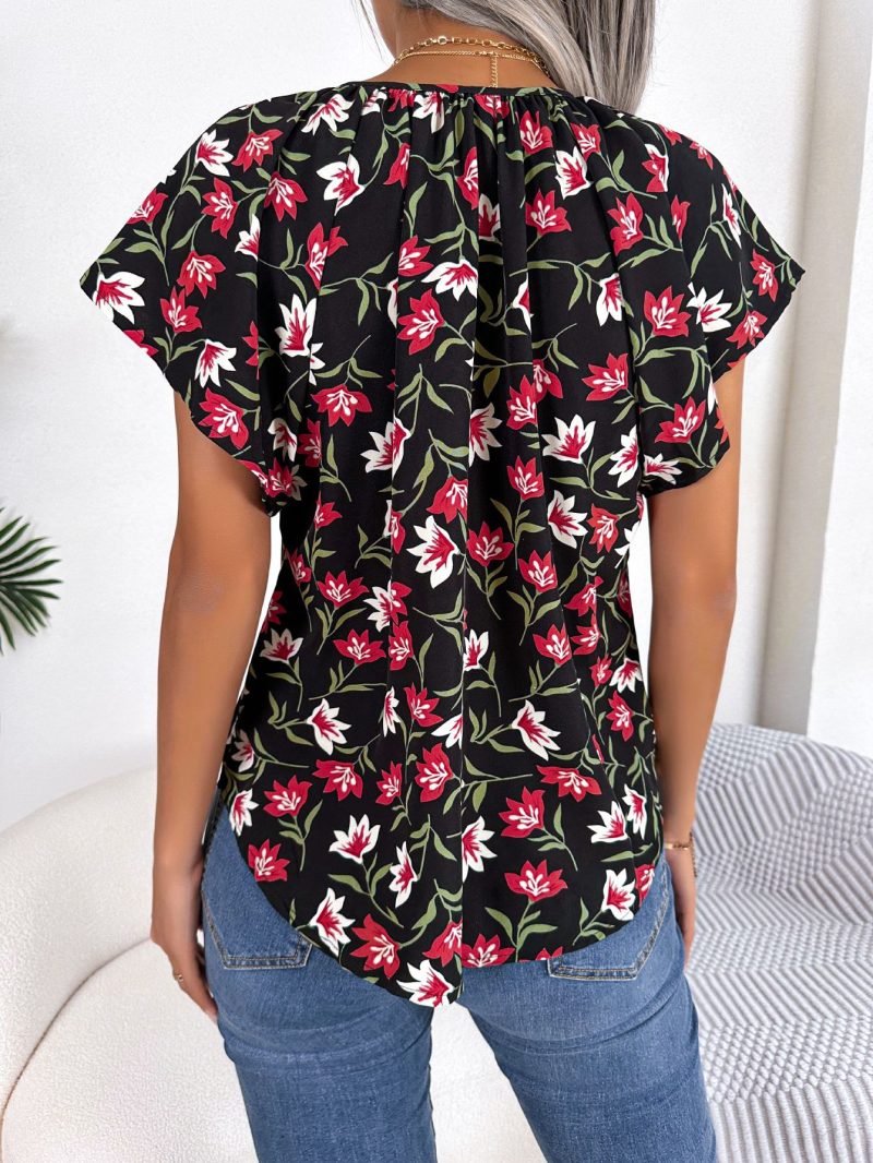 Casual Loose Chiffon Shirt Top with Lotus Leaf Self-Tie - Image 4