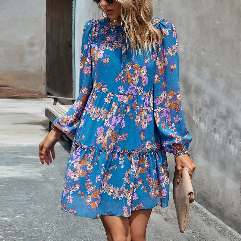 Printed Round Neck Dress - Autumn/Winter - Image 2