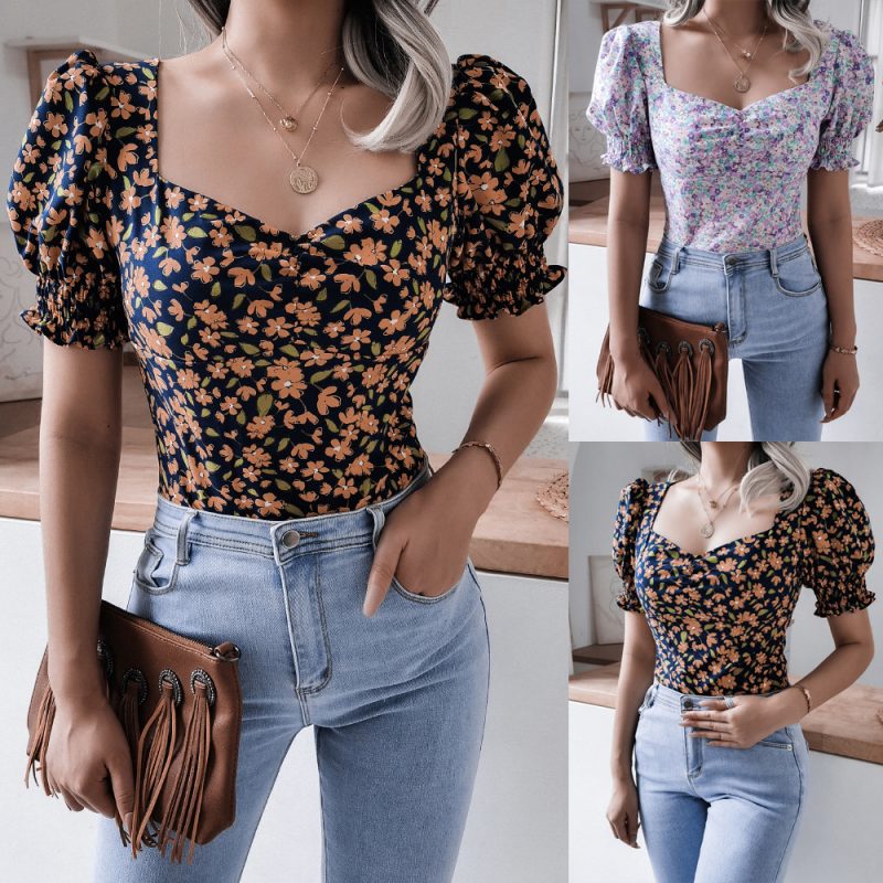 Casual Square Collar Floral Chiffon Blouse - Image 5