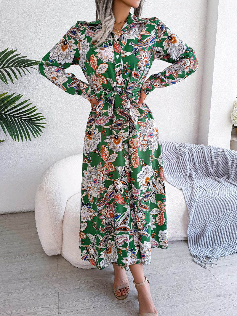 Retro Floral Collared Maxi Shirt Dress for Spring - Image 8