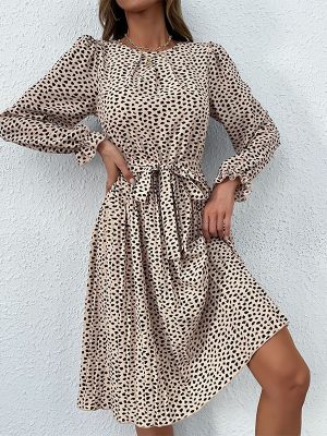 Women Long Sleeve Autumn Lace up Printed Base Dress