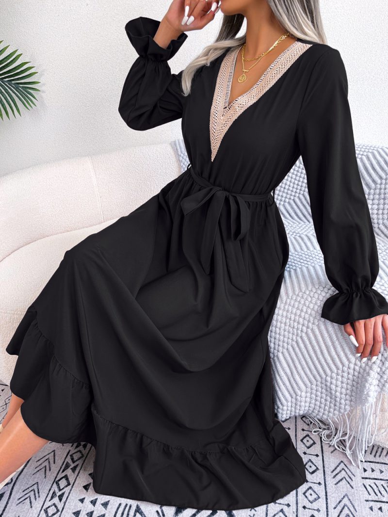 V-Neck Lace Waist-Trimming Ruffles Maxi Dress - Image 7