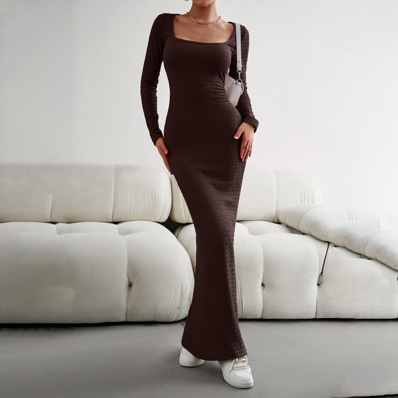 Sexy Slim Fit Square Collar Knitted Dress - Image 3