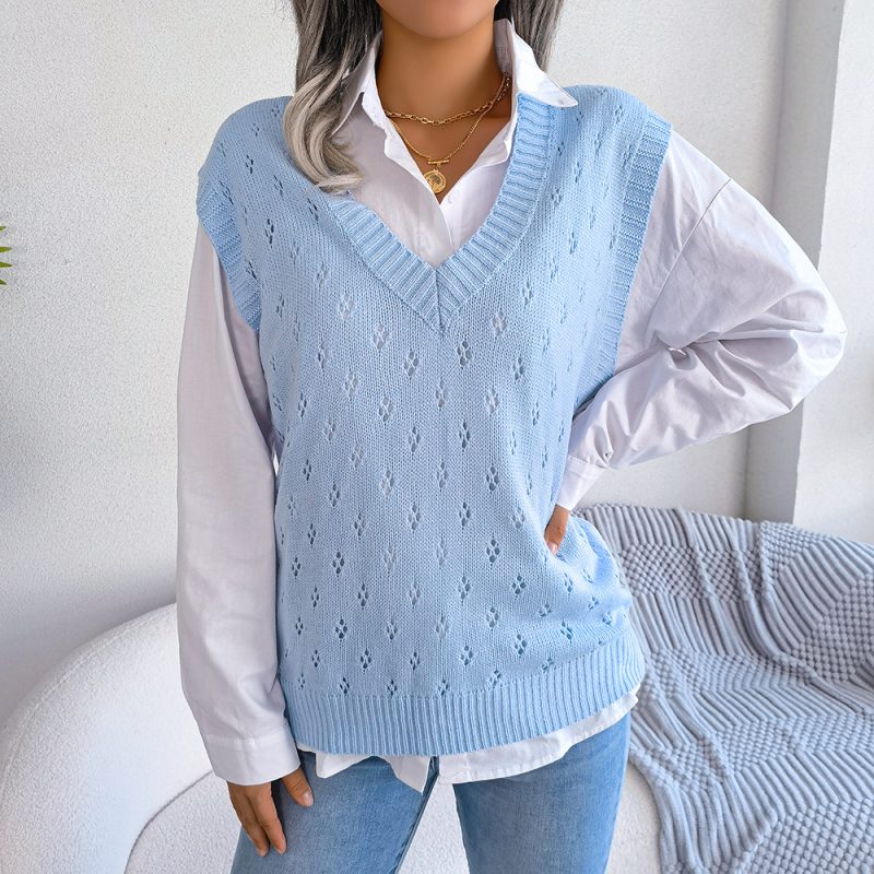 Casual V-Neck Knitted Vest - Image 6
