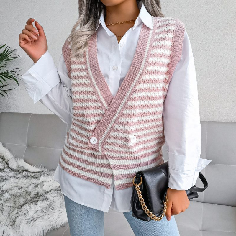 Striped College Vest Sweater - Image 5