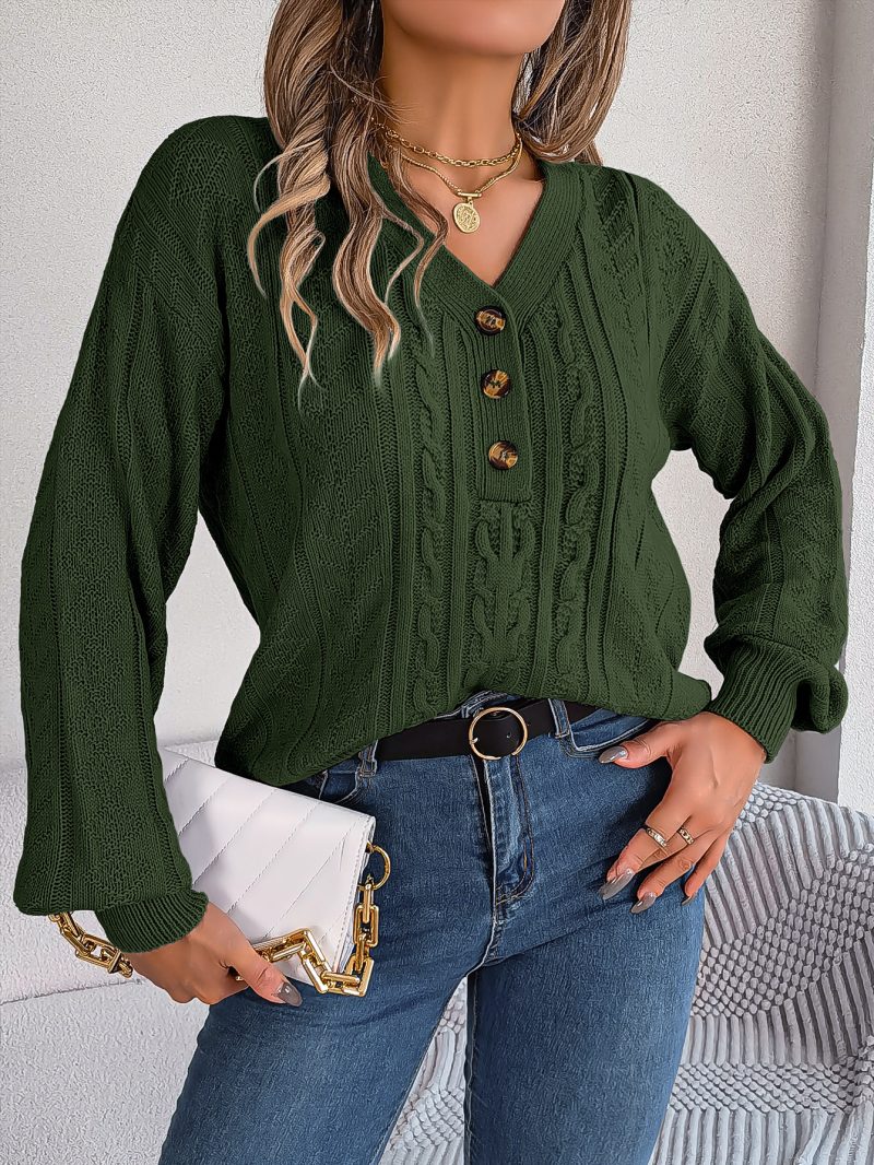 Twist V-Neck Buttons Pullover - Autumn Winter Women's Fashion - Image 6