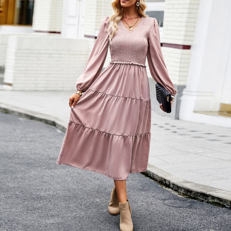 Elegant Autumn Winter Solid Color Dress - Image 3