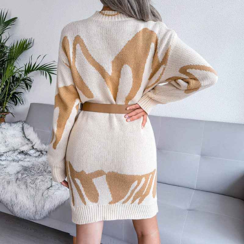 Geometric Woolen Knitted Dress - Image 2