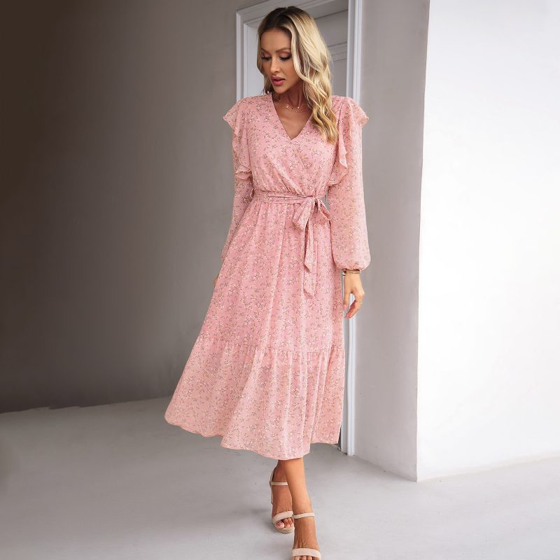 Floral V-neck Long Sleeve Dress - Image 2