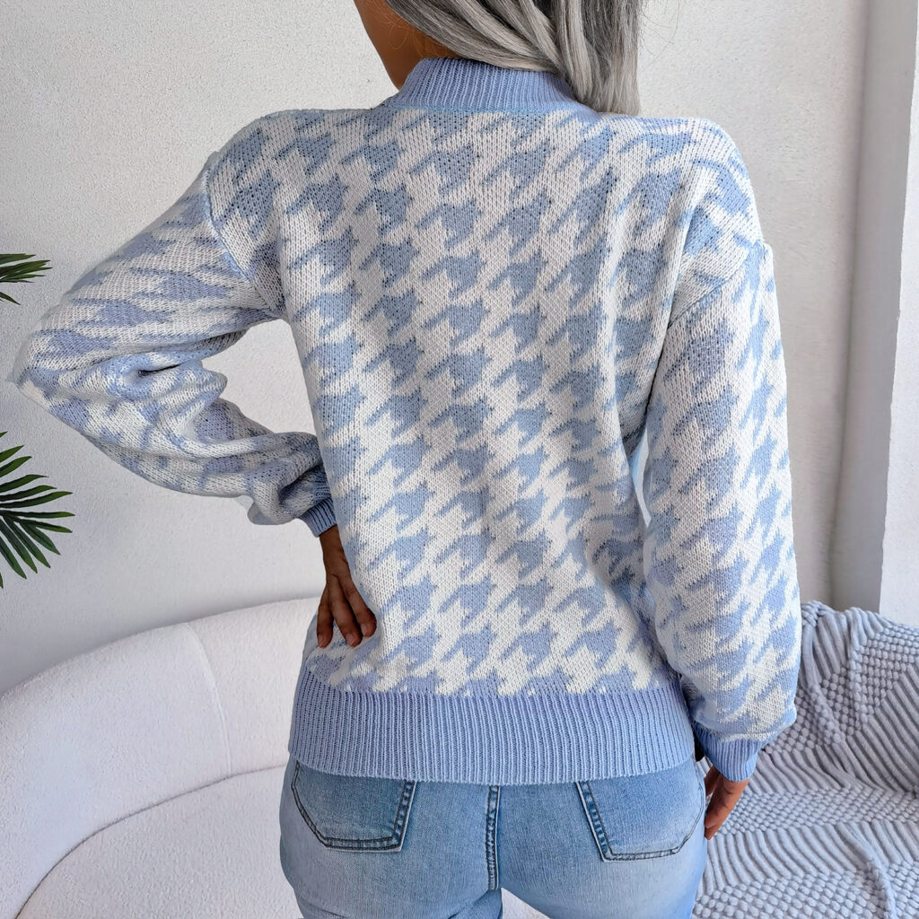 Houndstooth Long Sleeve Knitted Sweater - Image 3