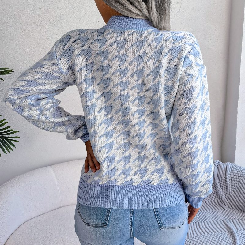 Houndstooth Long Sleeve Knitted Sweater - Image 3