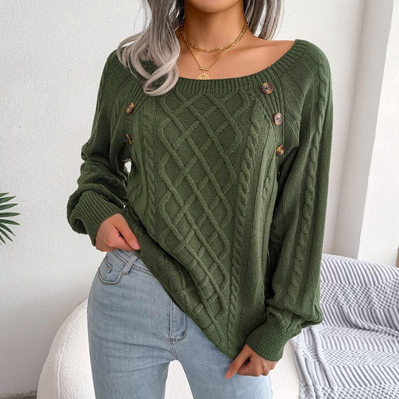 Square Collar Twist Knit Pullover - Image 3