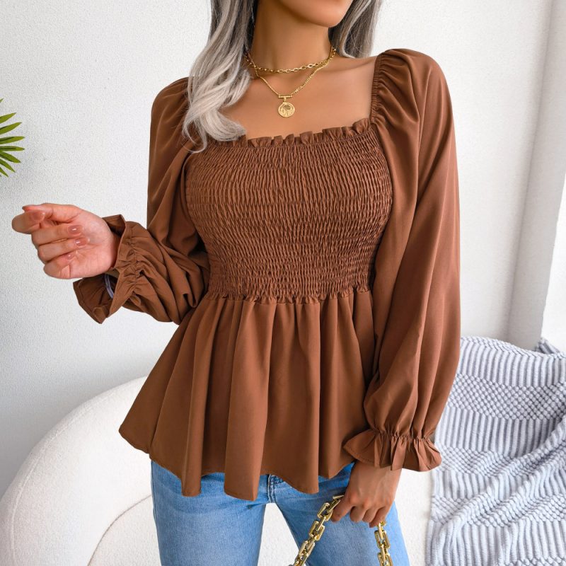 Square Collar Long Sleeve Chiffon Shirt for Spring - Image 6