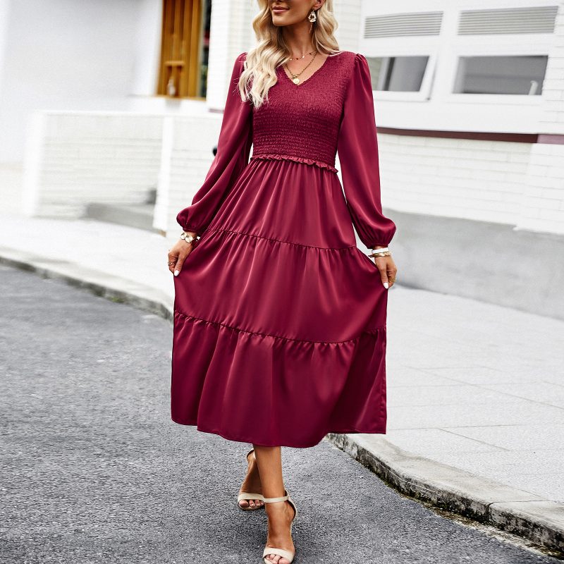 Elegant Autumn Winter Solid Color Dress