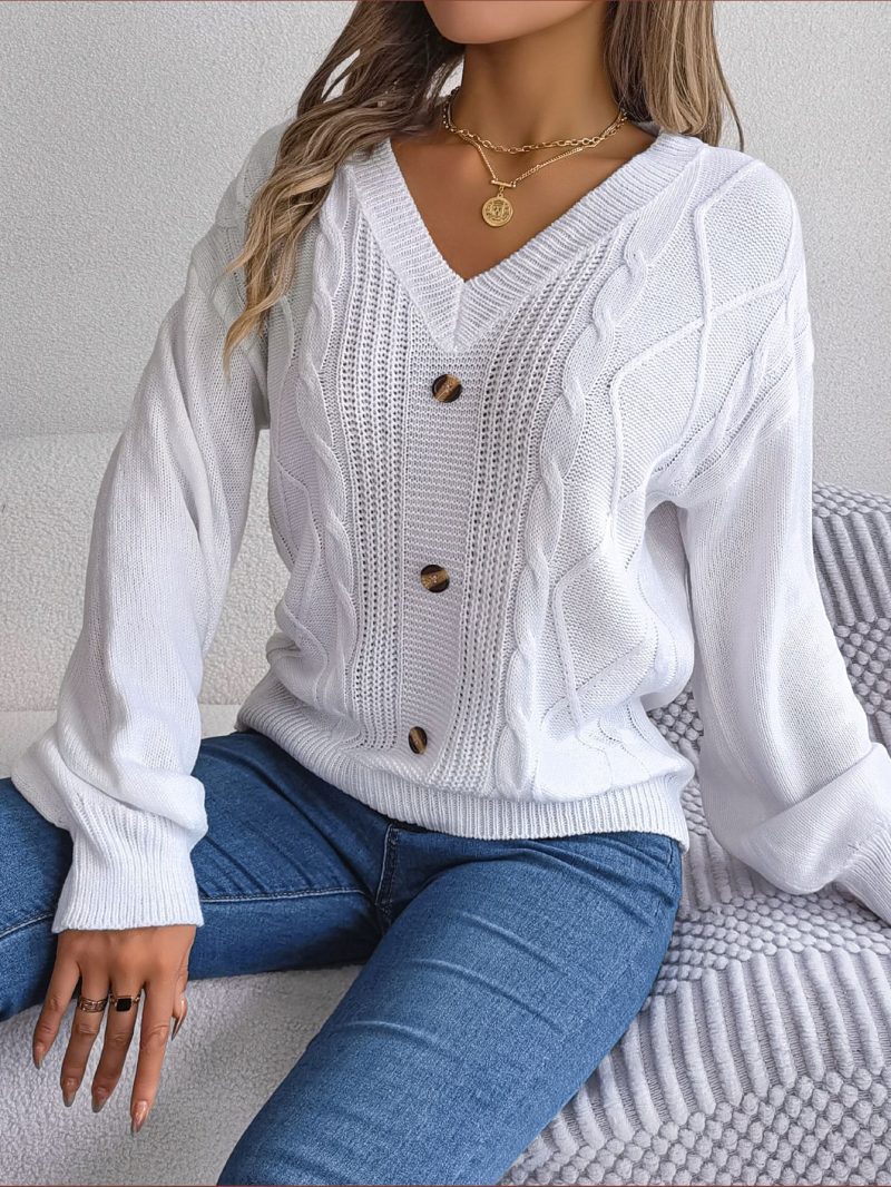 V-Neck Twist Lantern Sleeve Sweater - Image 7