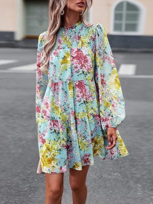 Autumn Elegant Long Sleeve Printed Dress