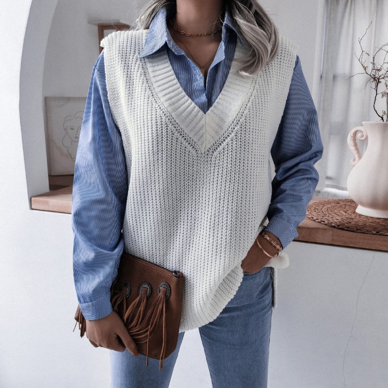 V-Neck Loose Knitted Vest Jacket - Image 3