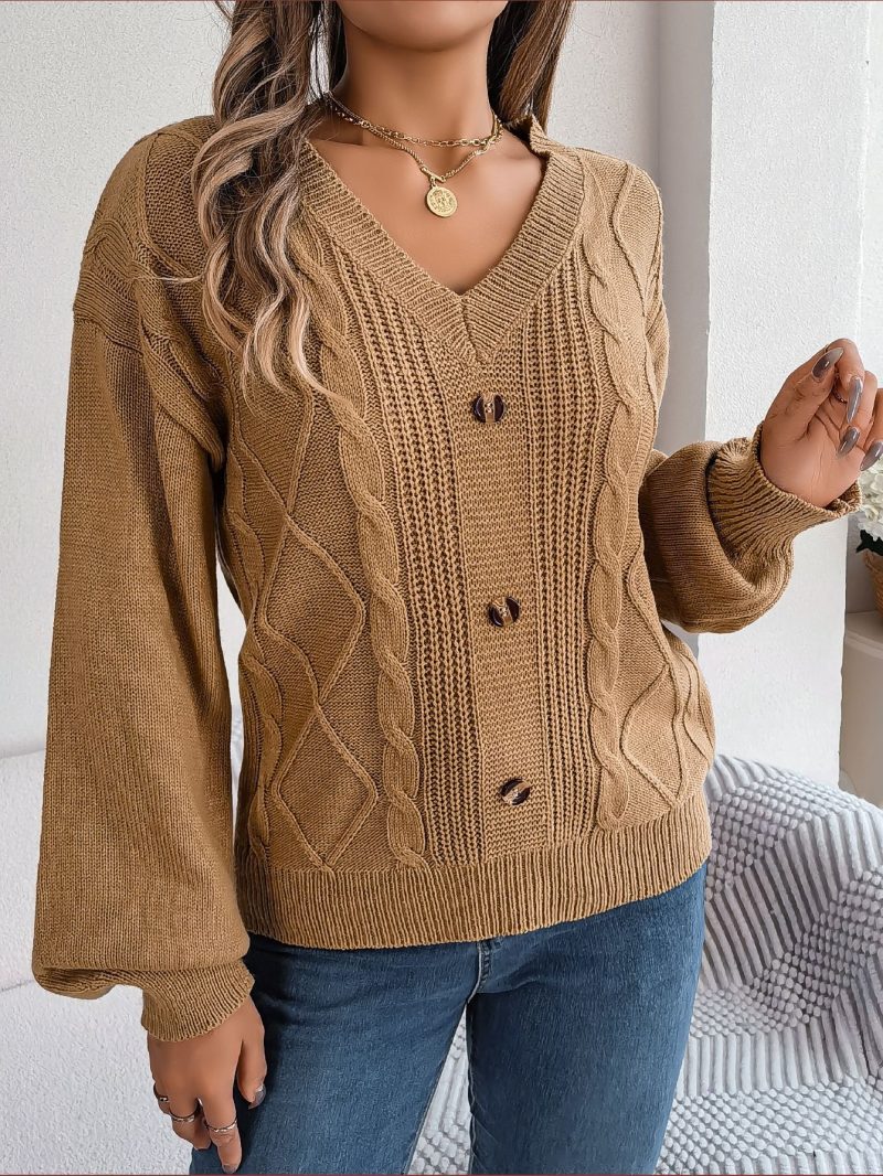 V-Neck Twist Lantern Sleeve Sweater - Image 9
