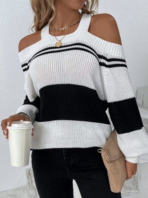 Sexy Off-the-Shoulder Striped Sweater