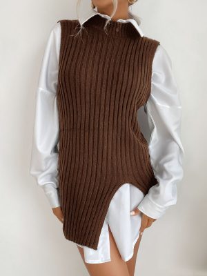 Solid Color Split Mid-Length Vest