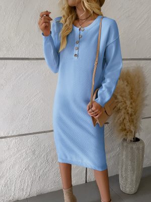 Casual Round Neck Winter Dress Sweater