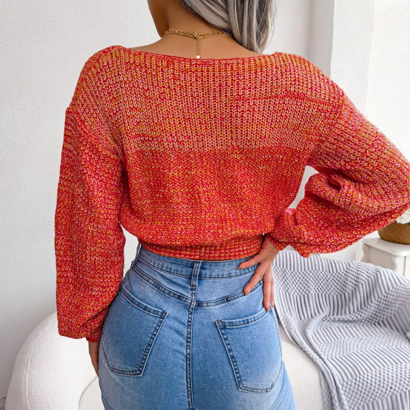 Criss Cross V-Neck Lantern Sleeve Sweater - Image 4