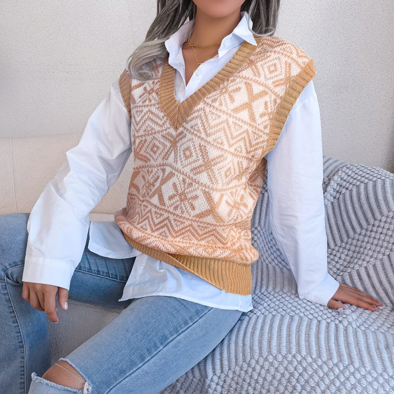 Christmas Snowflake V-Neck Knit Vest Women - Image 9