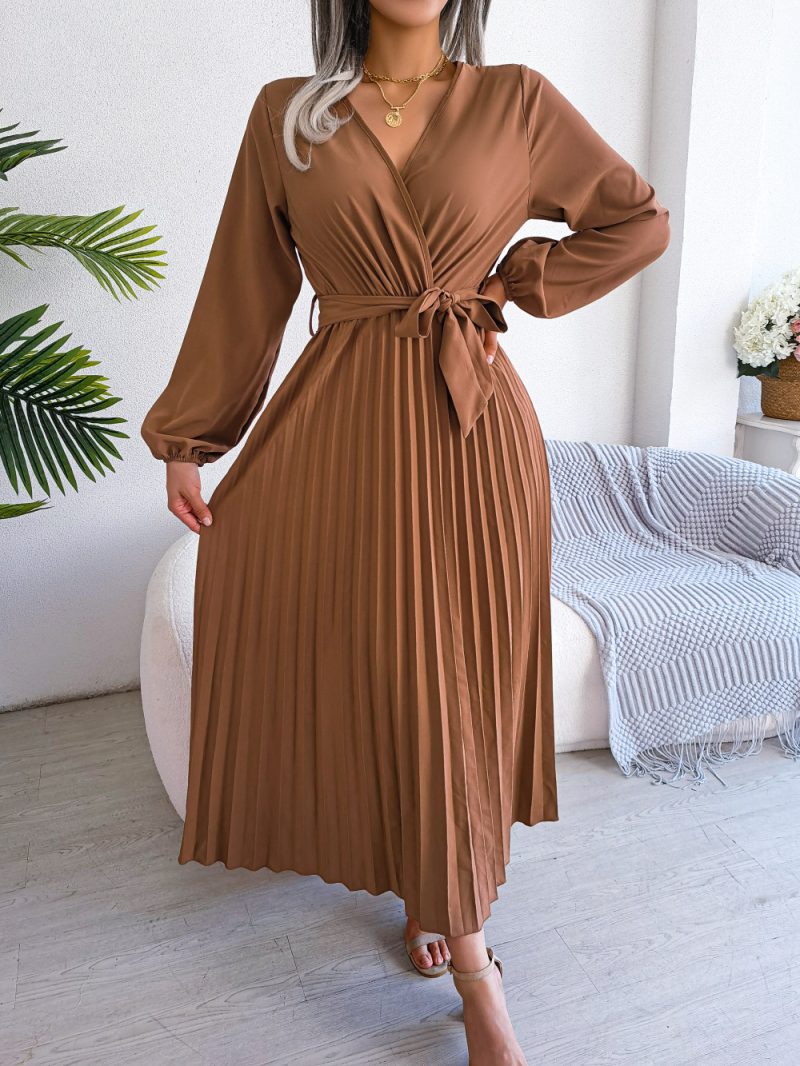 Elegant Cross V-Neck Swing Pleated Dress - Image 3