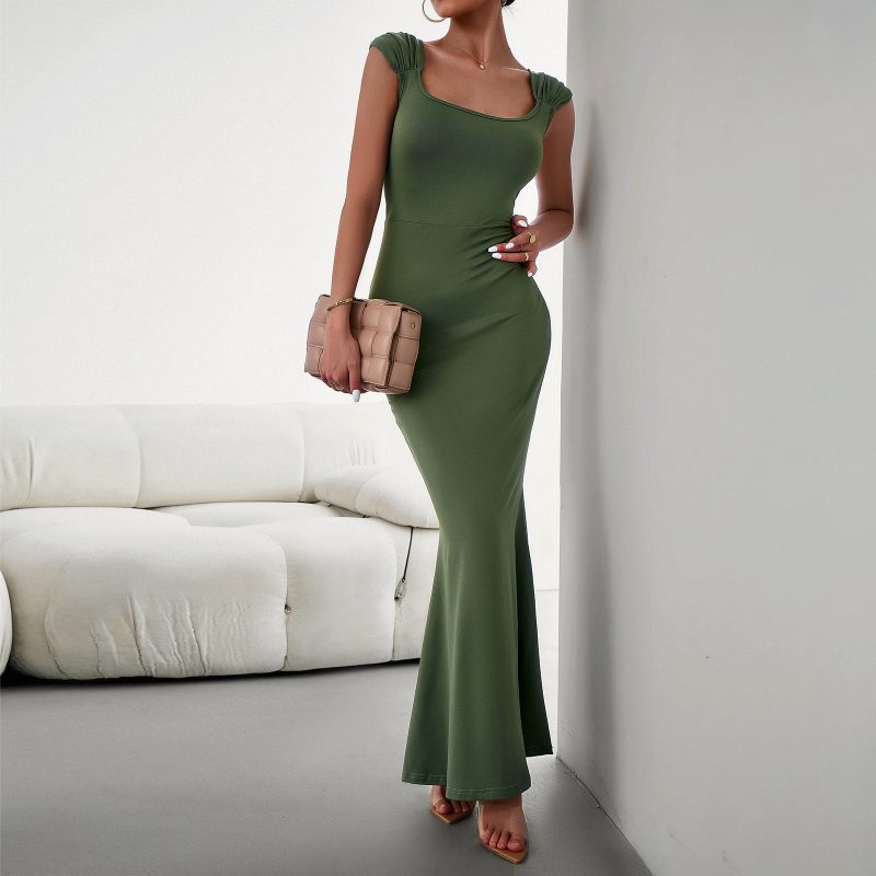 Slim Square Neck Knitted Dress - Autumn - Image 2