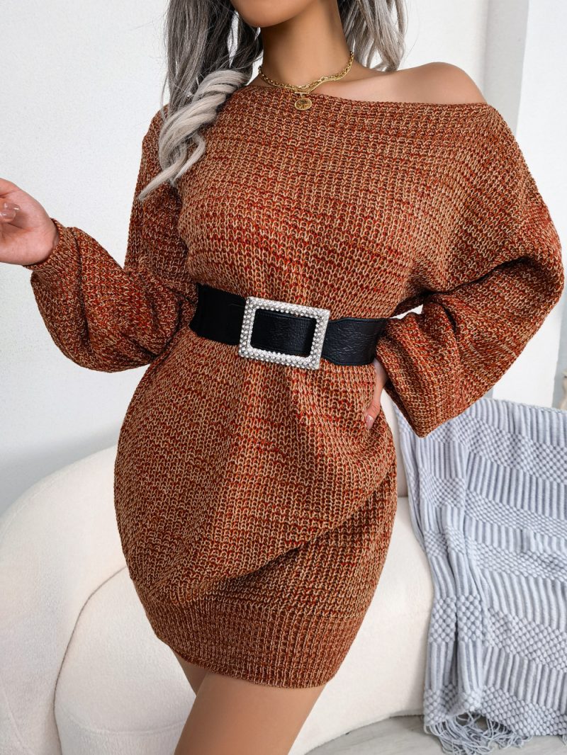 Off-Shoulder Lantern Sleeve Knit Dress - Image 3