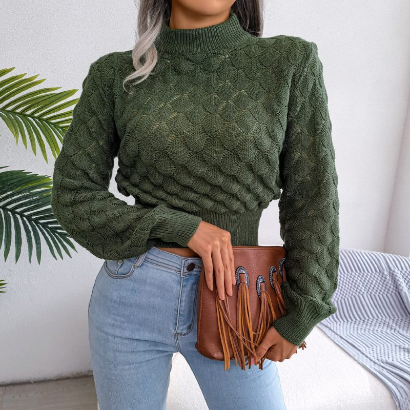 3D Diamond Hollow Cutout Cropped Sweater - Image 9