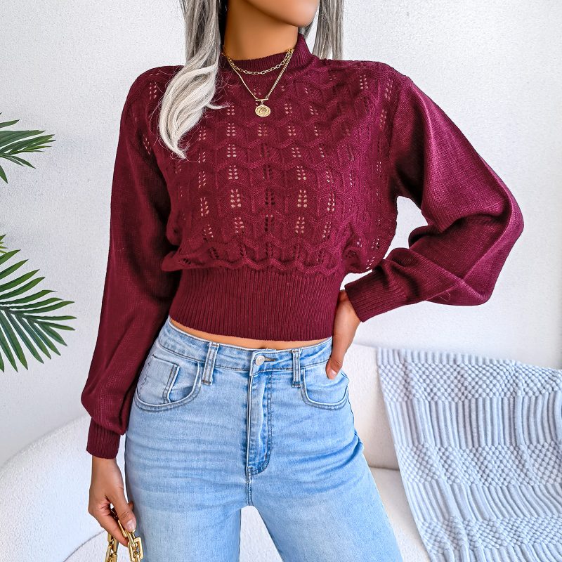 Striped Lantern Sleeve Crop Sweater - Image 8