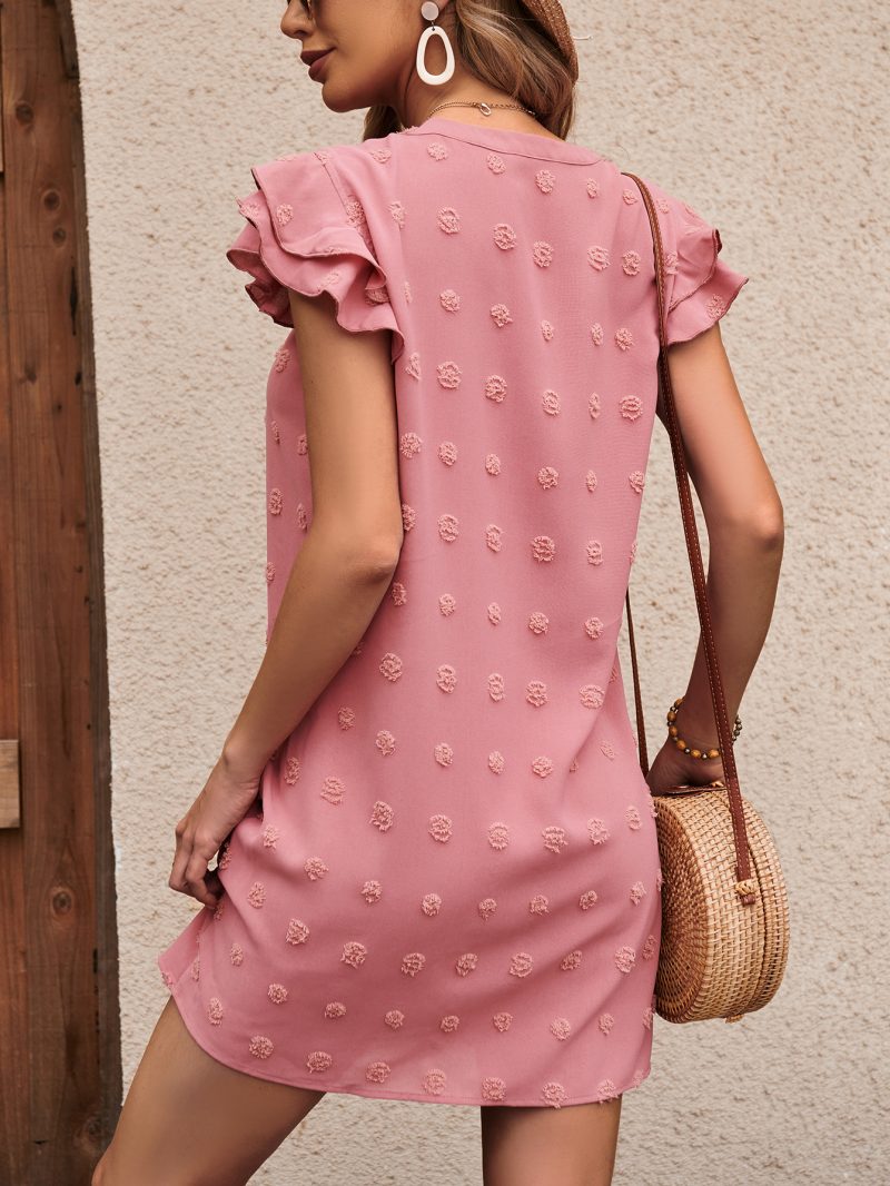 V-Neck Flounce Short Sleeve Dress - Image 3