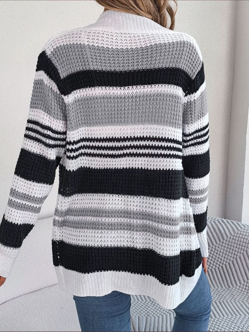 Striped Pocket Cardigan Coat - Image 5