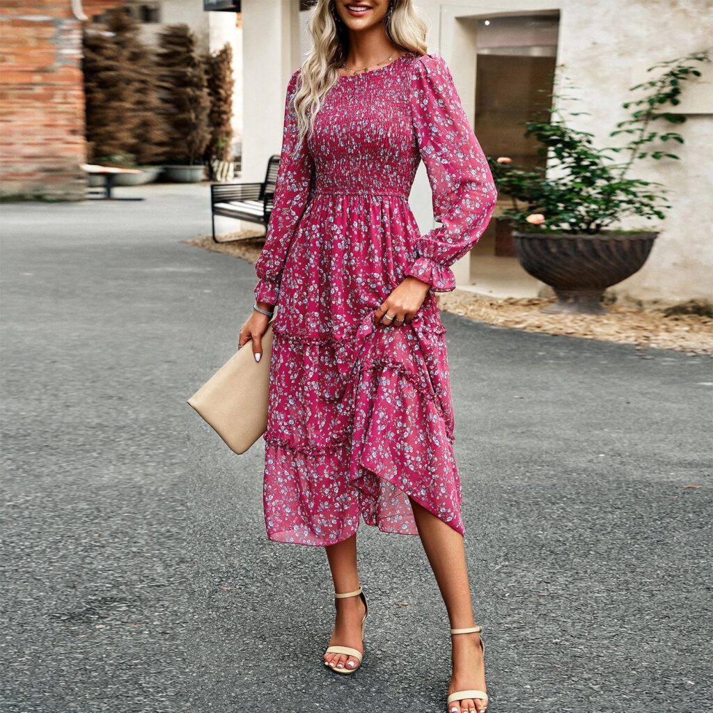 Elegant Autumn Floral Design Dress - Image 2