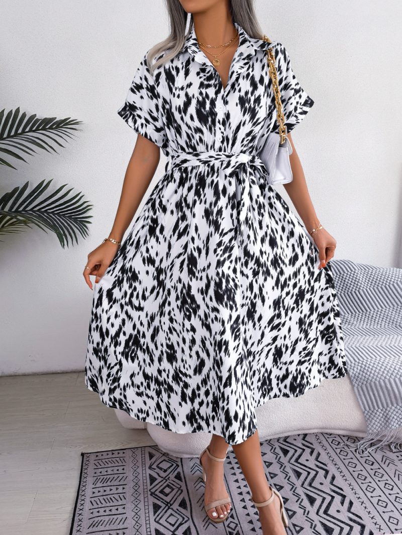 Casual Loose Leopard Print Lace-Up Summer Dress - Image 4