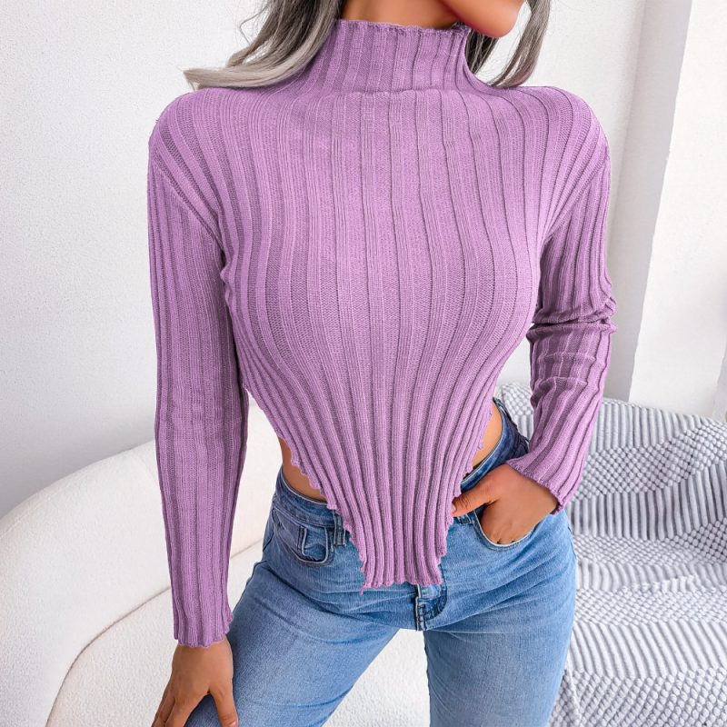 Asymmetric High Collar Sweater - Image 5