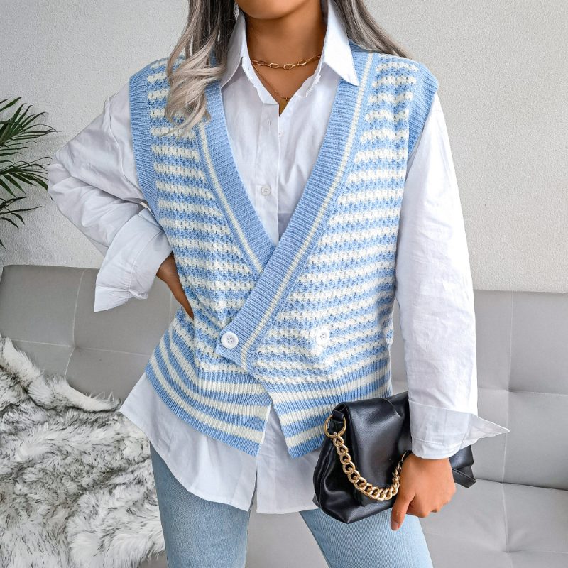 Striped College Vest Sweater - Image 2