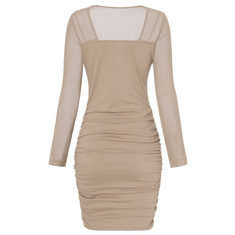 Autumn Lace Women's Slim Sheath Dress - Square Collar - Image 5